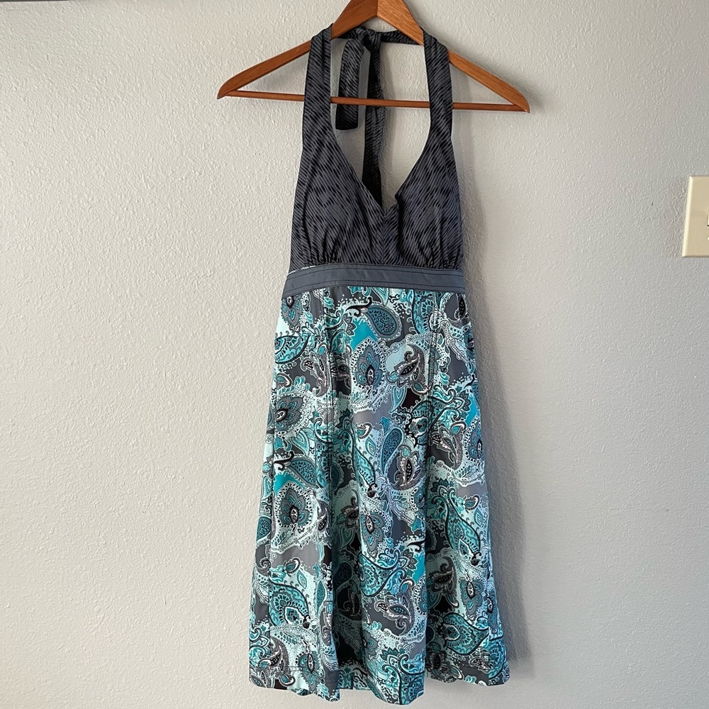 Athleta Paisley Go Anywhere Halter Dress Womens 2 Gray Blue